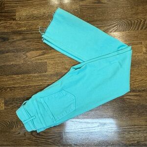 MOTHER hustler ankle fray turquoise jeans